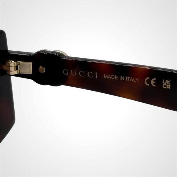 NEW GUCCI Sunglasses Brown 55-18-140 New Rectangle Havana Tortoise Gold GG Metal main image 6